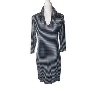 Lauren Ralph Lauren Dress Women's Medium Sailor Stripe V Neck Collar Flap Back